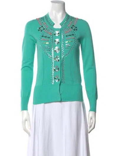 Pre-owned Milly Patterned Open Front Sweater In Green
