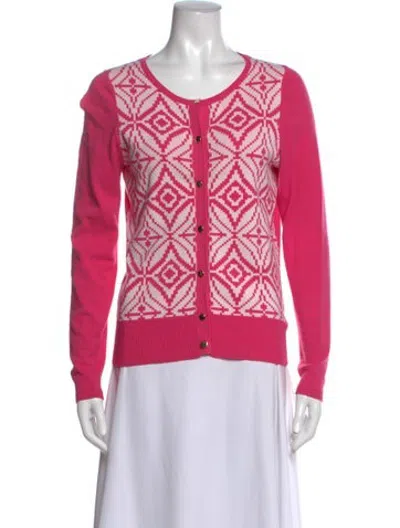 Pre-owned Milly Patterned Open Front Sweater In Pink