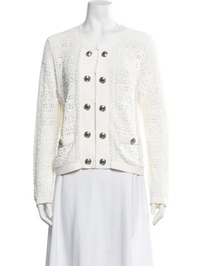 Pre-owned Milly Patterned Open Front Sweater In White
