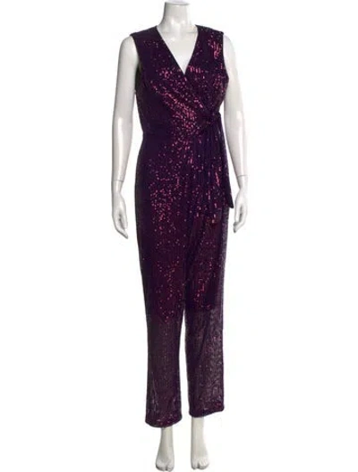 Pre-owned Milly Patterned V-neck Jumpsuit In Purple