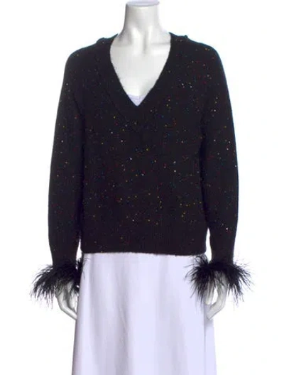 Pre-owned Milly Patterned V-neck Sweater In Black