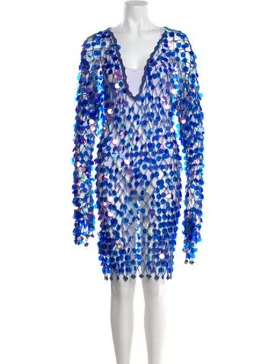 Pre-owned Milly Patterned V-neck Sweater In Blue