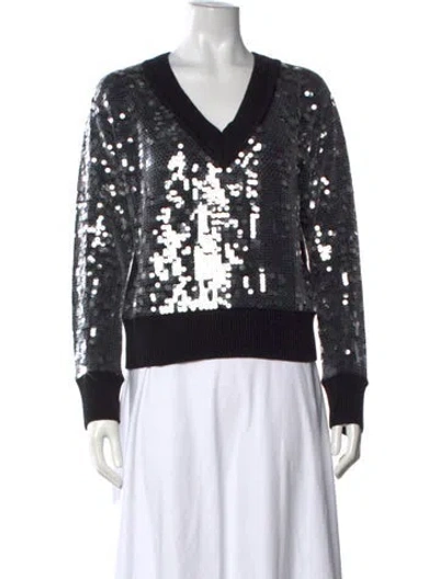 Pre-owned Milly Patterned V-neck Sweater W/ Tags In Black
