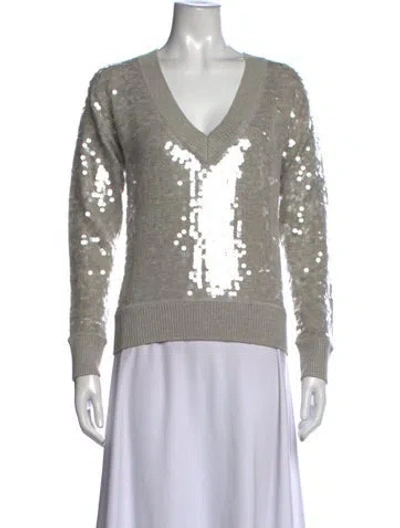 Pre-owned Milly Patterned V-neck Sweater W/ Tags In Grey