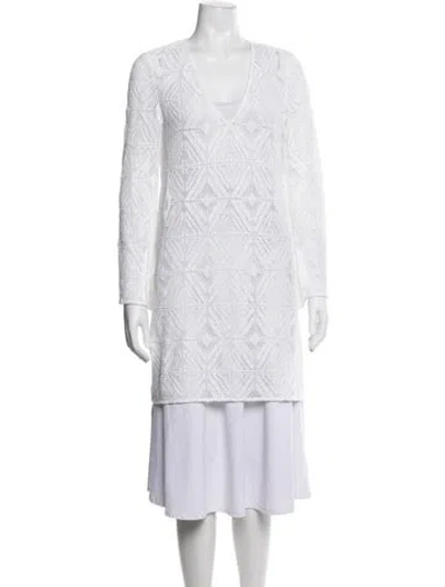 Pre-owned Milly Patterned V-neck Sweater In White