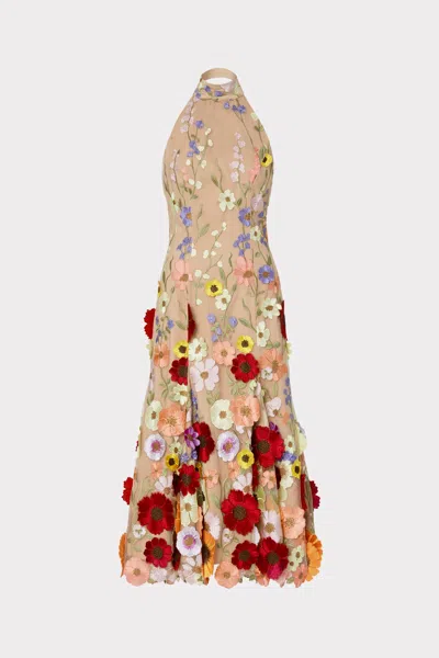 Milly Penelope 3d Floral Embroidered Maxi Dress In Multi