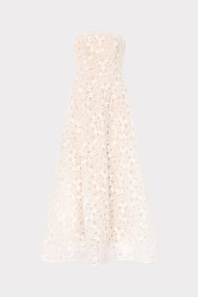 Milly Petunia Strapless Lace A-line Midi Dress In Neutral