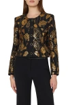 Milly Phoebe Floral Field Embroidered Jacket In Gold/black