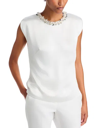 Milly Pia Satin Sequin Embellished Top In White