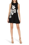 Milly Placed Floral Knit Fit & Flare Dress In Black/ecru