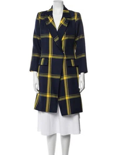 Pre-owned Milly Plaid Print Coat In Blue