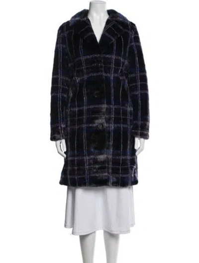 Pre-owned Milly Plaid Print Faux Fur Coat In Blue