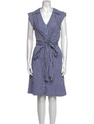 Pre-owned Milly Plaid Print Knee-length Dress In Blue