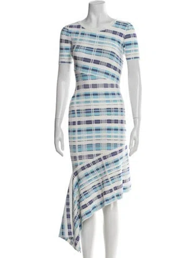 Pre-owned Milly Plaid Print Knee-length Dress W/ Tags In White