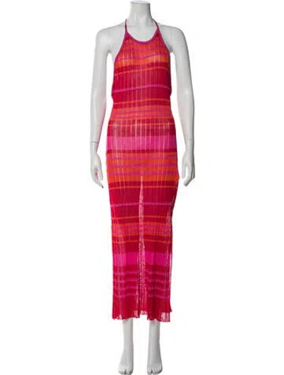 Pre-owned Milly Plaid Print Long Dress W/ Tags In Red