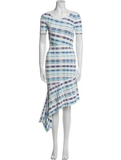 Pre-owned Milly Plaid Print Long Dress In White