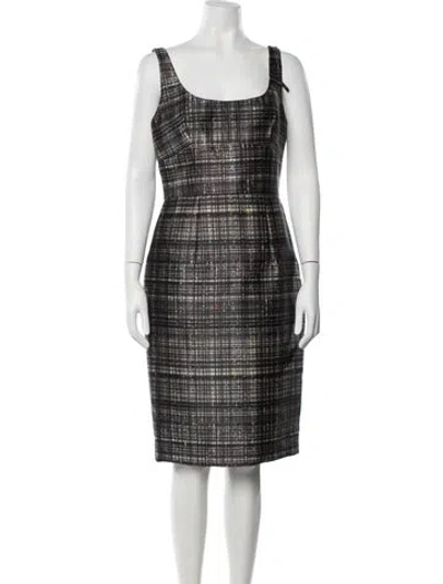 Pre-owned Milly Plaid Print Midi Length Dress In Black