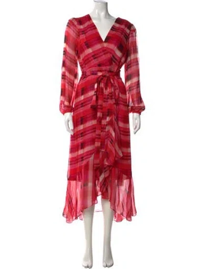 Pre-owned Milly Plaid Print Midi Length Dress In Pink