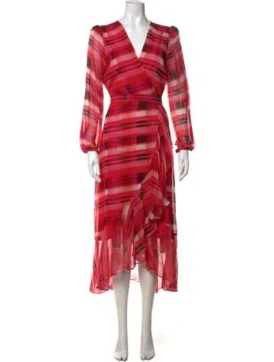 Pre-owned Milly Plaid Print Midi Length Dress In Pink