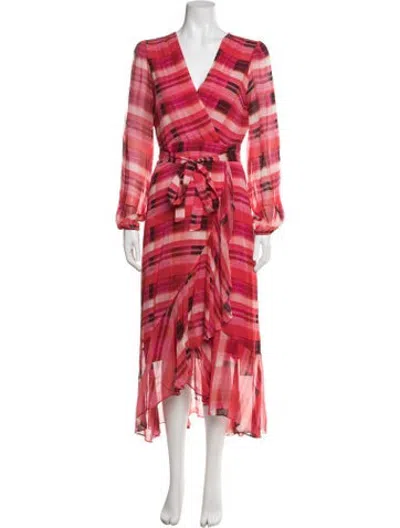 Pre-owned Milly Plaid Print Midi Length Dress In Pink