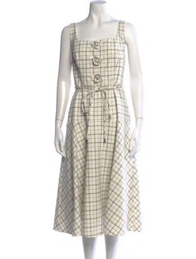 Pre-owned Milly Plaid Print Midi Length Dress W/ Tags In Neutral