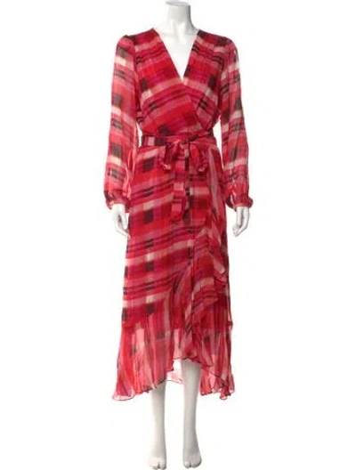 Pre-owned Milly Plaid Print Midi Length Dress W/ Tags In Pink