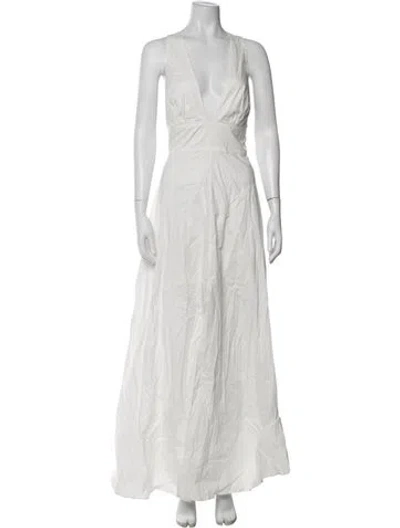 Pre-owned Milly Plunge Neckline Long Dress In White