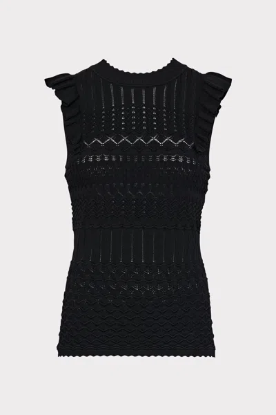 Milly Pointelle Flutter Sleeve Top In Black
