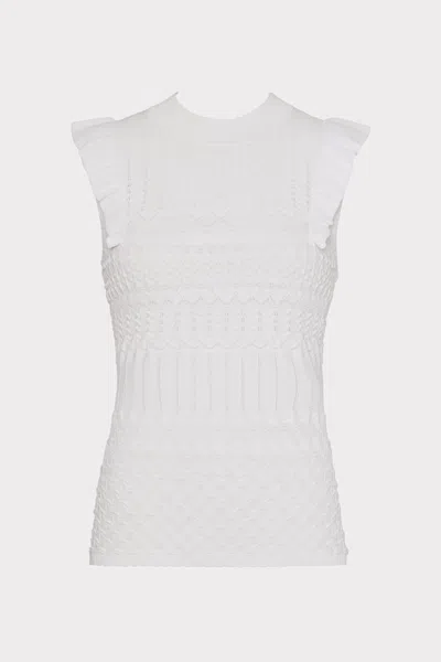 Milly Pointelle Flutter Sleeve Top In Neutral