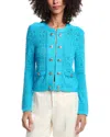 Milly Bubble Pointelle Knit Jacket In Blue