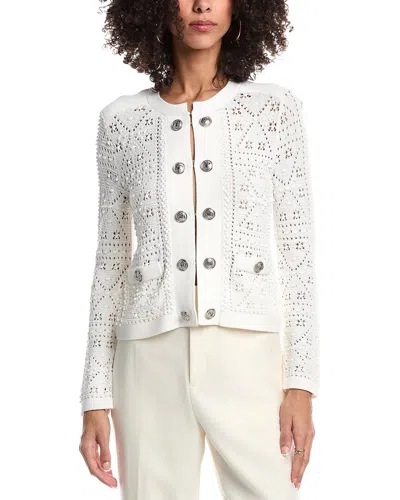 Milly Pointelle Knit Jacket In White