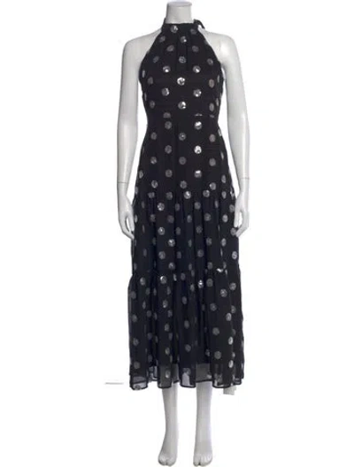 Pre-owned Milly Polka Dot Print Long Dress In Black
