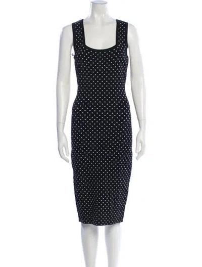 Pre-owned Milly Polka Dot Print Midi Length Dress In Black