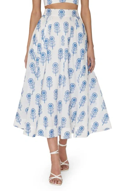 Milly Poppy Floral Embroidered Cotton Skirt In White Blue
