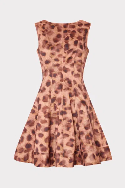 Milly Poppy Leopard Print Taffeta Mini Dress In Brown