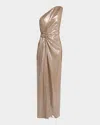 Milly Porsha One-shoulder Sequin Column Gown In Nude