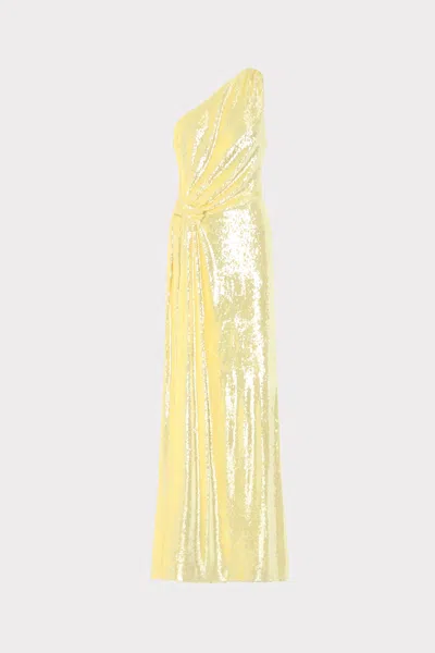 Milly Porsha Sequin One Shoulder Maxi Dress In Yellow