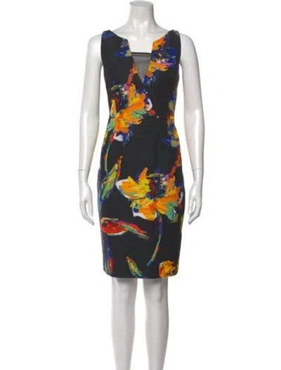 Pre-owned Milly Printed Knee-length Dress In Black