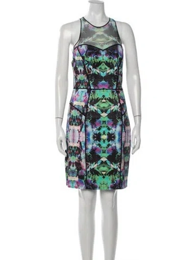 Pre-owned Milly Printed Knee-length Dress In Black