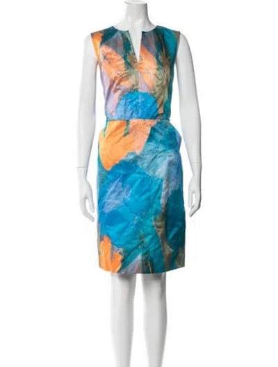 Pre-owned Milly Printed Knee-length Dress In Blue