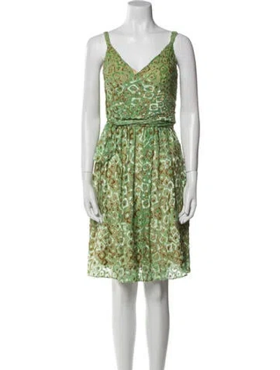 Pre-owned Milly Printed Knee-length Dress In Green