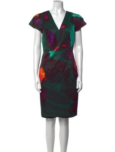 Pre-owned Milly Printed Knee-length Dress In Green