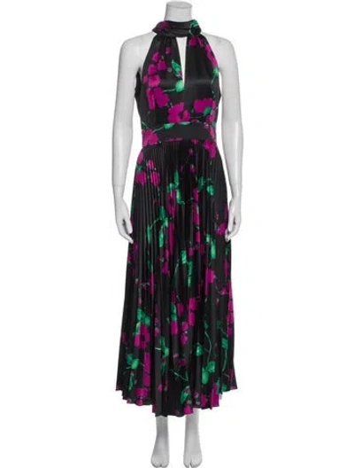 Pre-owned Milly Printed Long Dress In Black