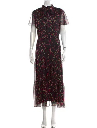 Pre-owned Milly Printed Long Dress In Black