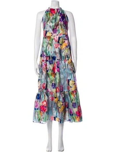 Pre-owned Milly Printed Long Dress In Blue