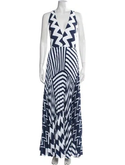Pre-owned Milly Printed Long Dress In Blue