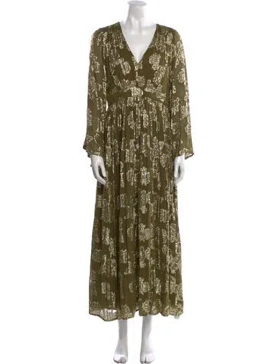Pre-owned Milly Printed Long Dress In Green