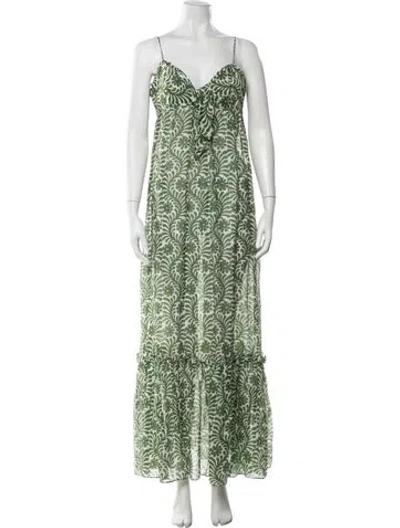 Pre-owned Milly Printed Long Dress In Green