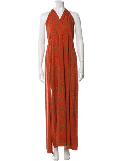 Pre-owned Milly Printed Long Dress In Orange