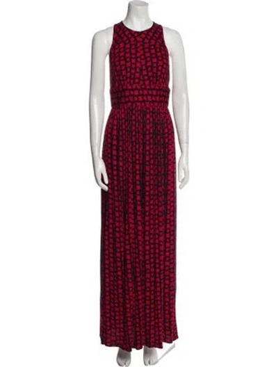 Pre-owned Milly Printed Long Dress In Red